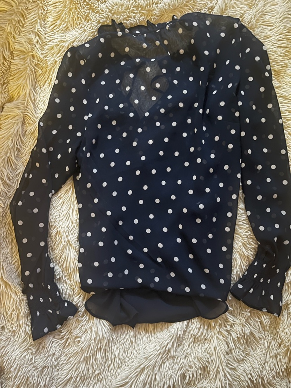 LOFT Black Blouse with White Polka Dots